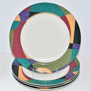 Studio Nova, Impulse 11” (4) DINNER PLATES Colorful Geometric Design, Excellent